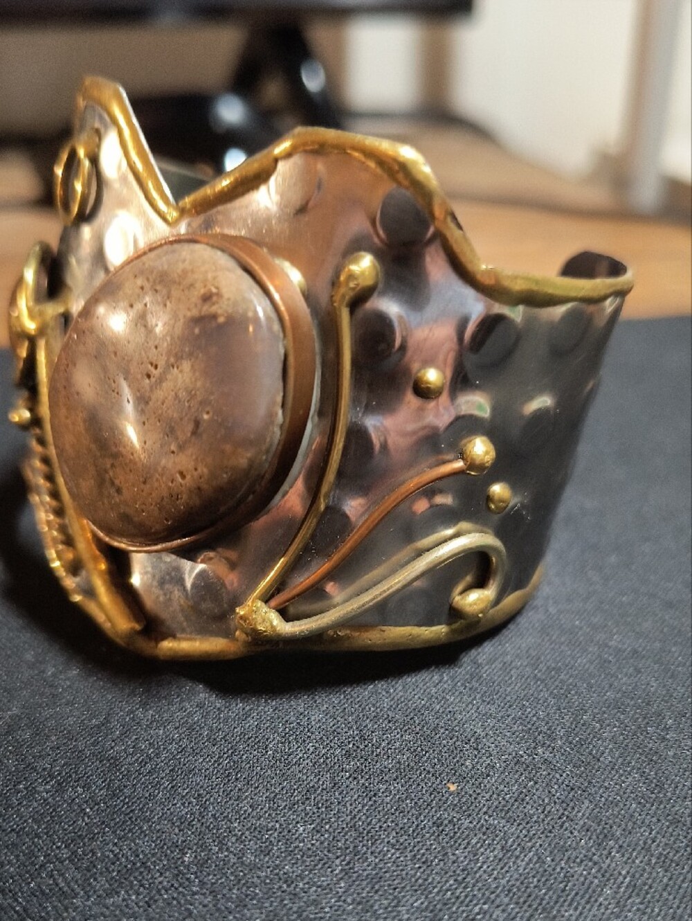 Handcrafted Mixed Metal Statement Cuff Bracelet in Gold and Silver - Picture 2 of 5